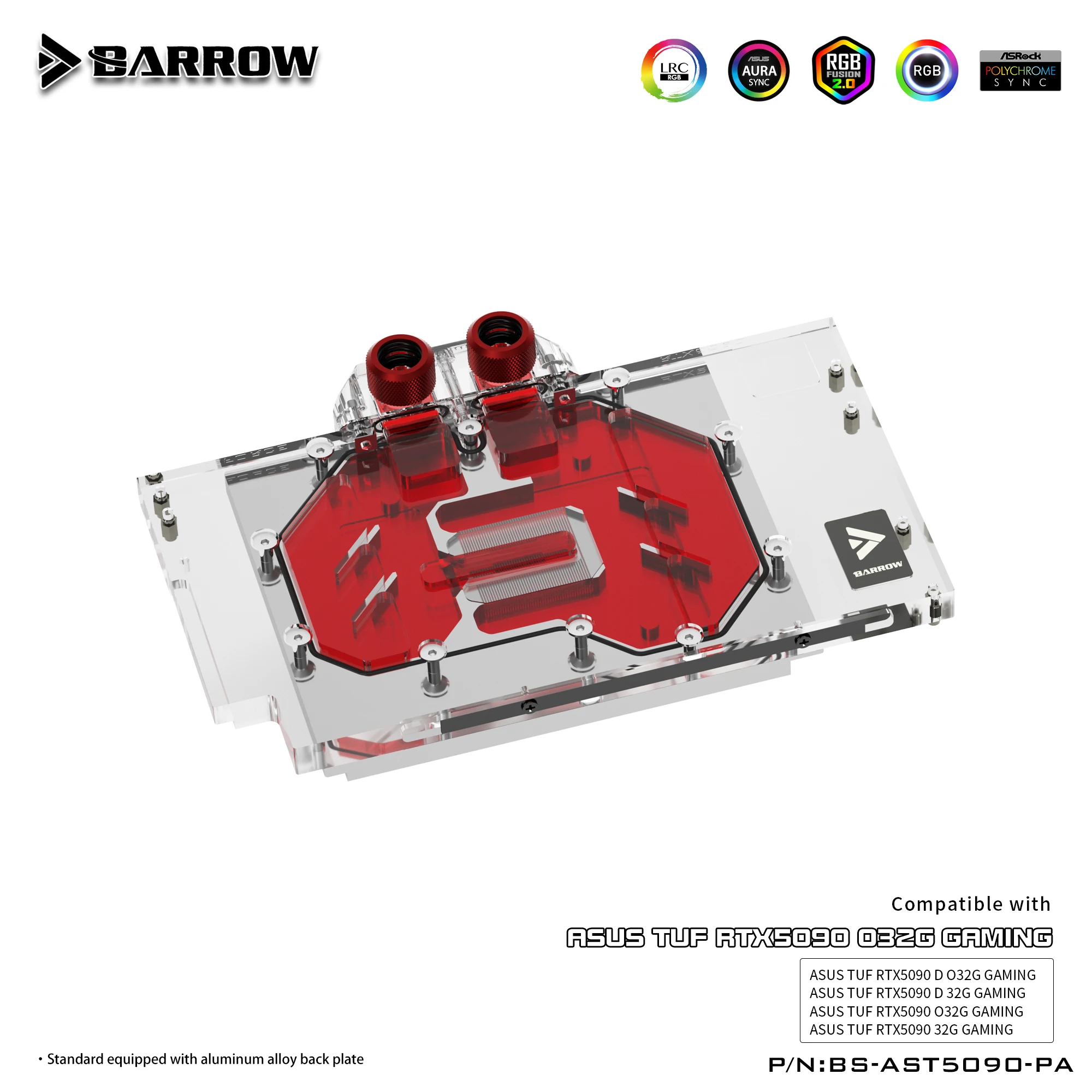Barrow غطاء كامل GPU كتلة المياه لـ ASUS TUF RTX 5090D مع مبدد حرارة تبريد سائل أكريليك من النيكل RGB LED - BS-AST5090-PA
