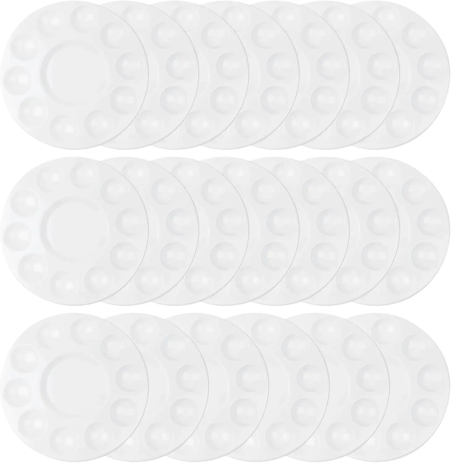 

20 Pack Plastic Paint Trays for Kids with 10 Wells, White Palette for Classroom Art Supplies