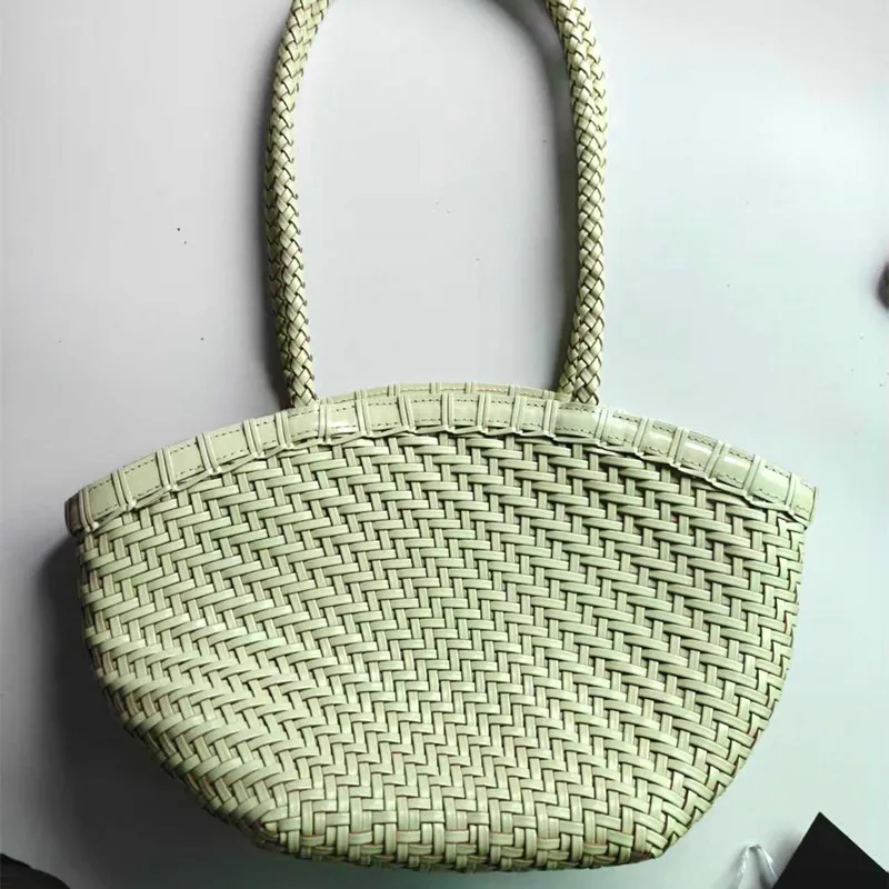 Ethnic style Second first layer cowhide woven women's bag imitation rattan large-capacity casual one-shoulder leather woven bag