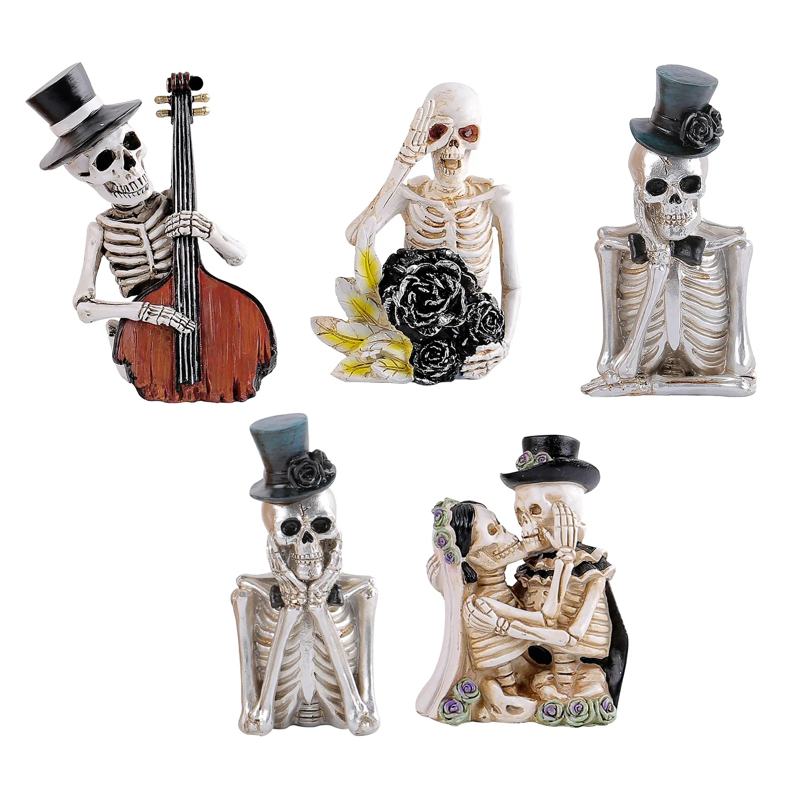 Halloween Cartoon Skeleton Figurine Halloween Ornament Resin Crafts Statue Fun Festive Decor 2025 Halloween Decor for Home