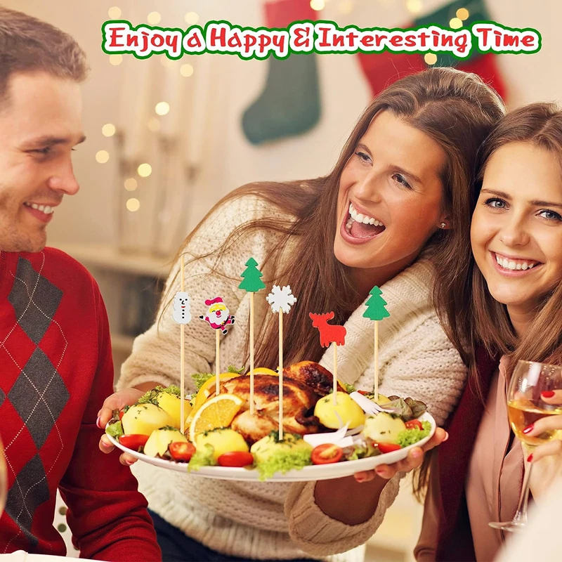 Christmas disposable bamboo fruit sticks Snowflake Christmas Tree Elk Santa Claus Fruit Sticks  Christmas decorations