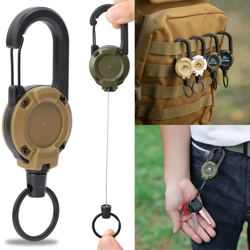 Men's metal anti-theft steel wire rope easy to pull elastic backpack telescopic buckle sports telescopic anti loss keychain