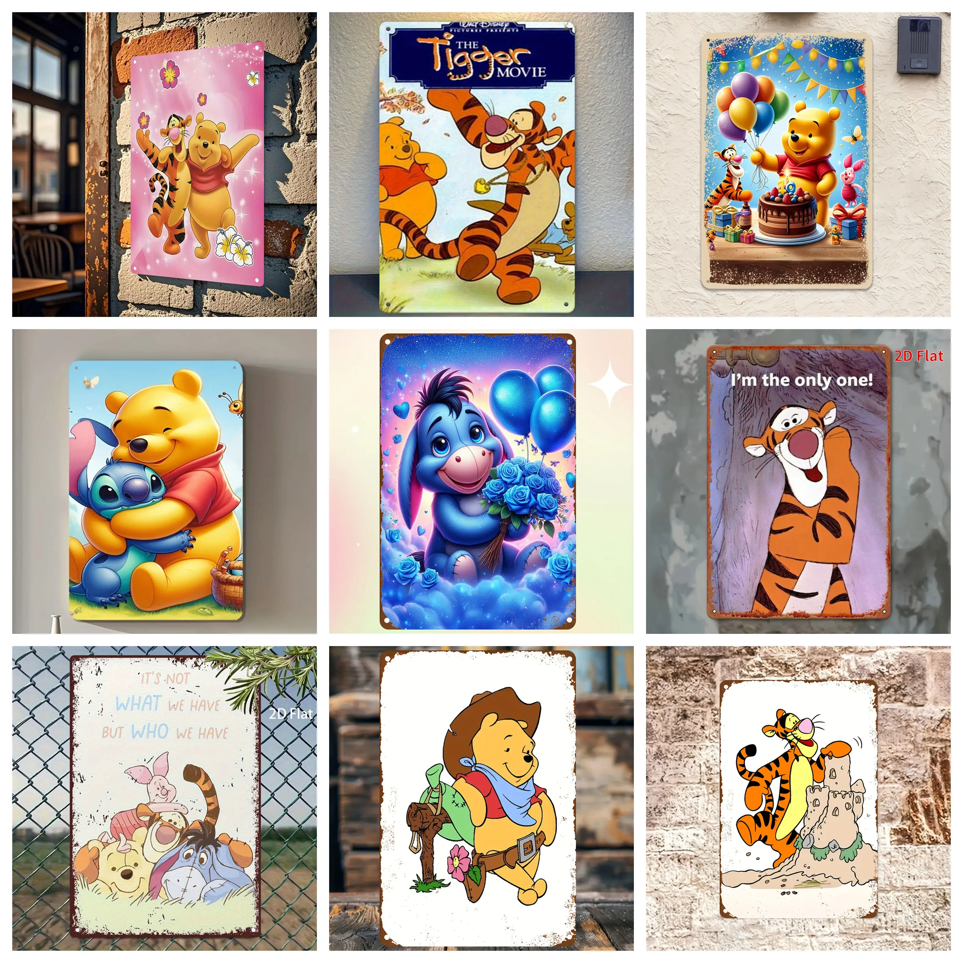

Miniso Disney Winnie the Pooh Tigger Eeyore Tin Decoration Metal Signs Poster Decor Metal Plaque Wall Art Decor for Garage Bar