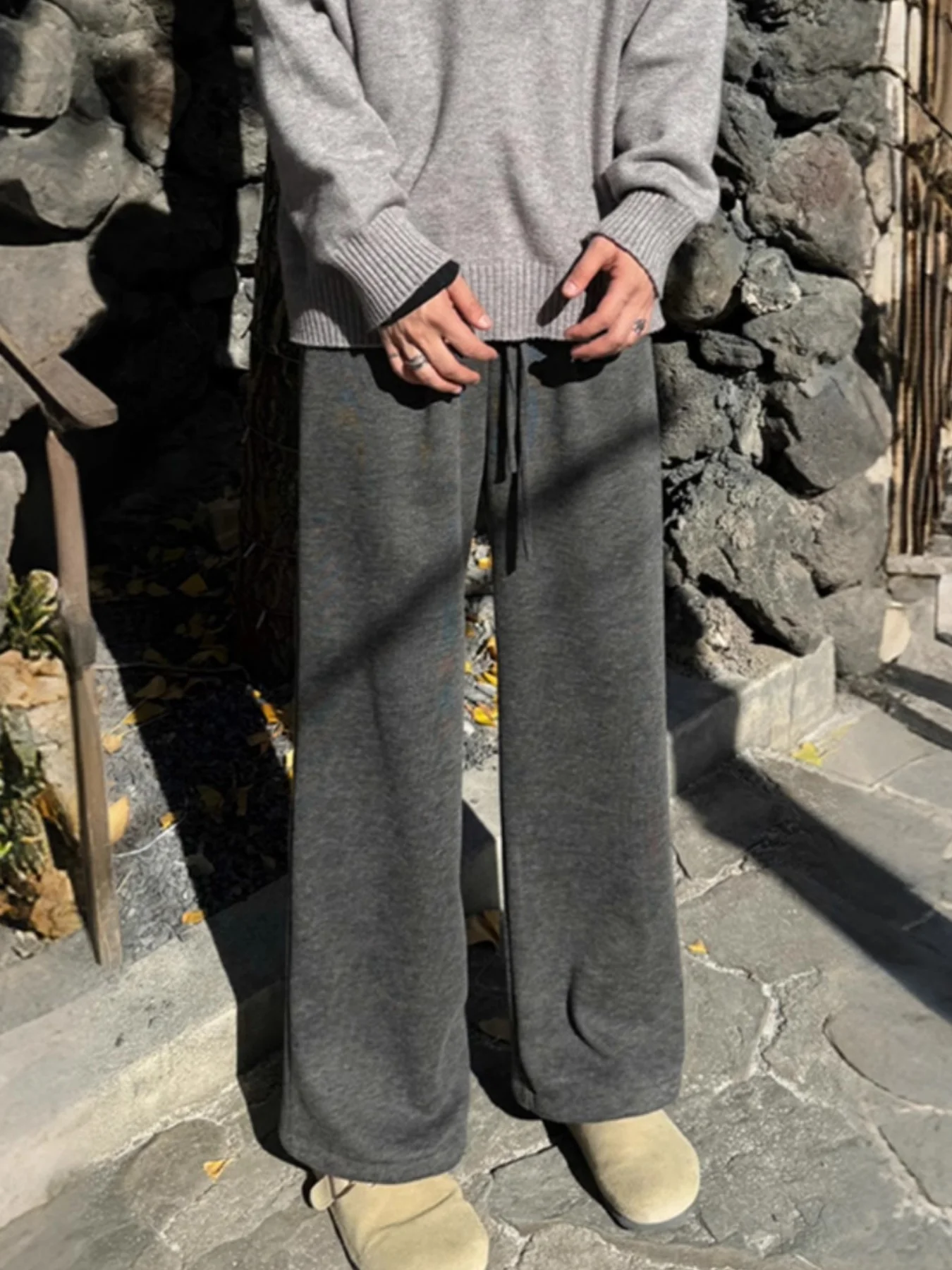 American Retro Solid Color Casual Sweatpants for Women, Straight-Leg, Loose, Versatile, Lazy Style, Essential for Early Morning Workouts, Glutinous Rice Pants