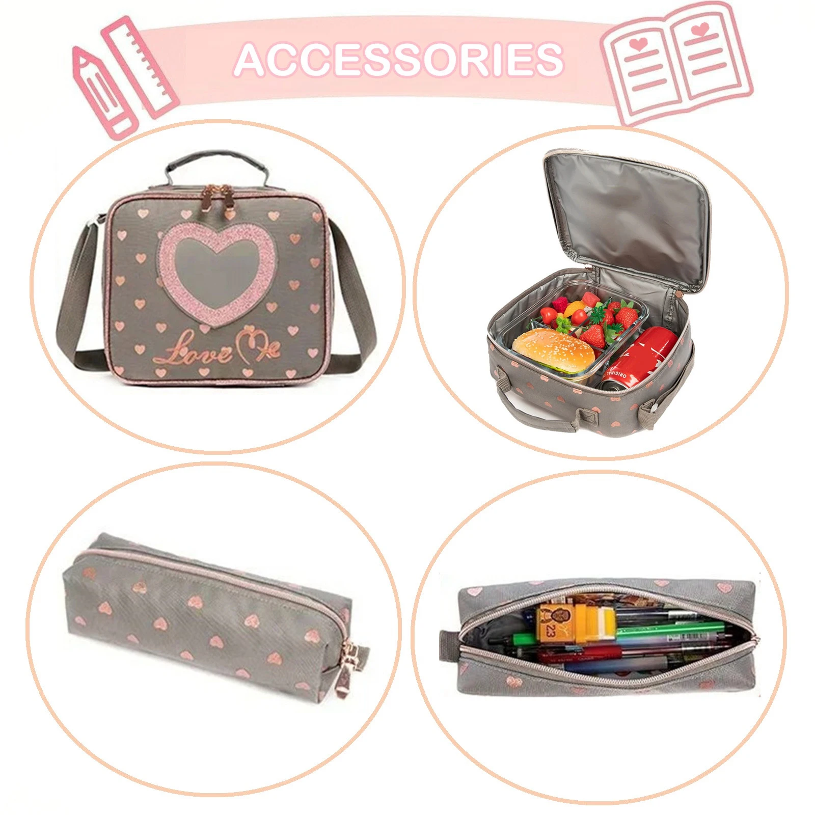 3PCS Kids School Bag Set for Girls Cute Kawaii Backpack Waterproof Lunch Bag and Pencil Case Children's Back to School Supplies