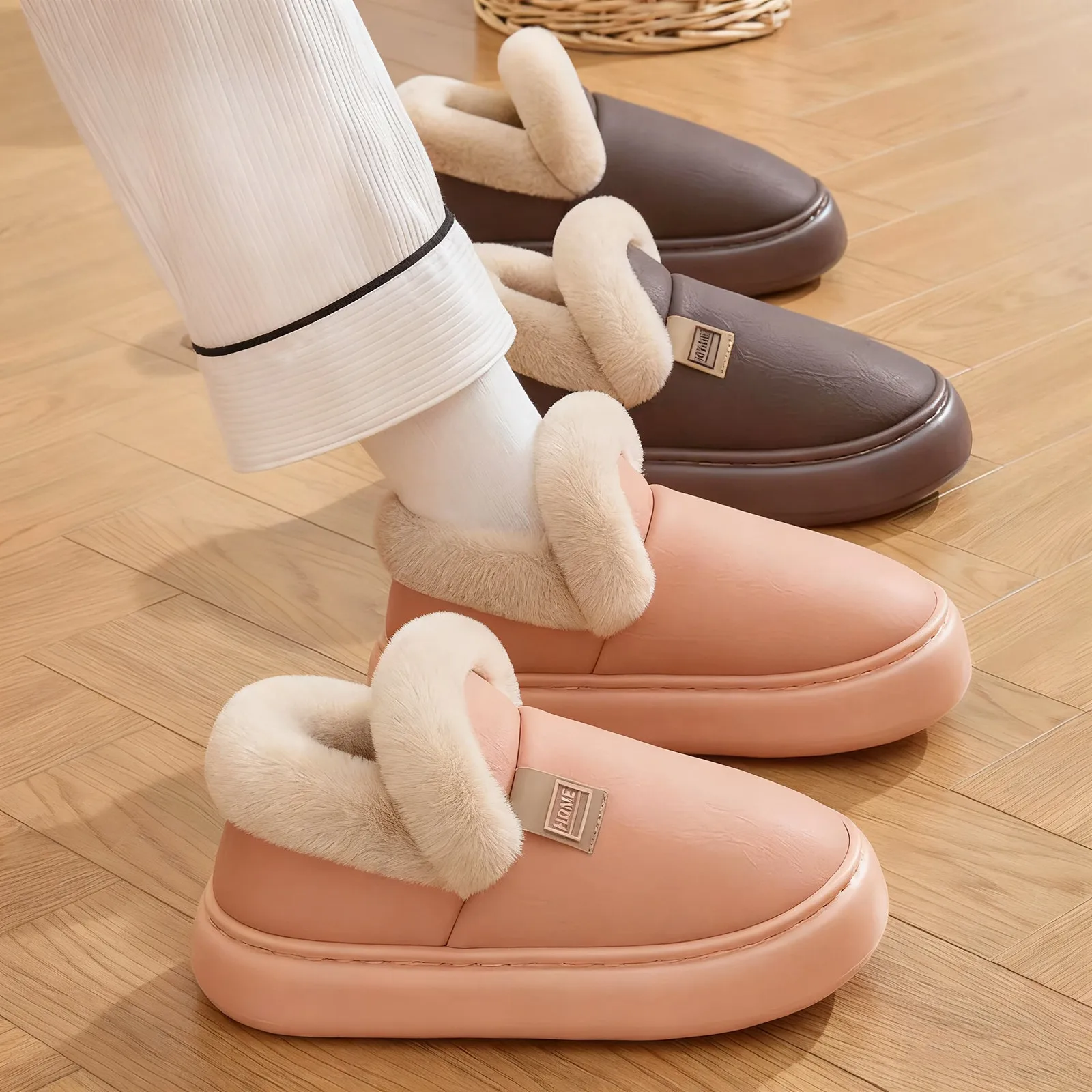 

Women Cotton Shoes Concise Slippers Soft Plush Flats Couples Indoor Outdoor Thick Sole Shoe Warm Winter Men Fashion Slippers