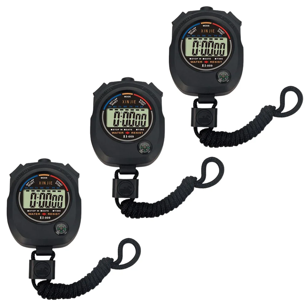 6 Pcs Electronic Stopwatch Timer for Fitness Training Game Handheld Black Lightweight Practical Simple Design