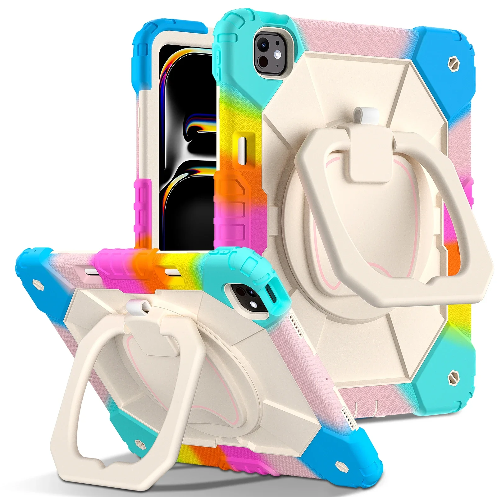 スタンド付き耐衝撃タブレットケース,360度回転,iPad 6,7,8,9,2022世代,pro,10.9,13,11,m4,mini,air 4,5,インチ