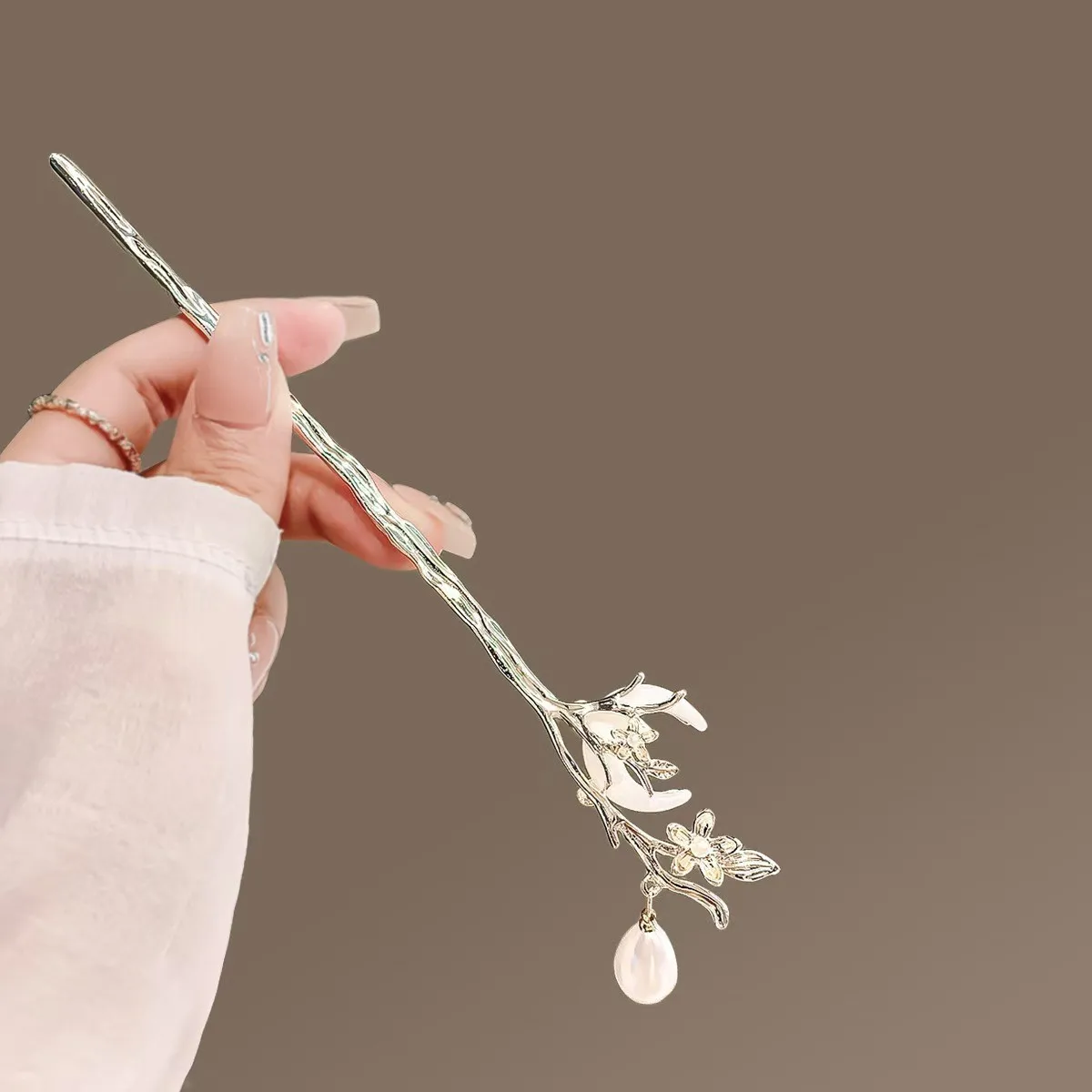 دبوس شعر شرابة على الطراز الصيني الجديد للنساء زهور راقية، دبوس شعر على شكل قمر، غطاء رأس هانفو متعدد الاستخدامات #4