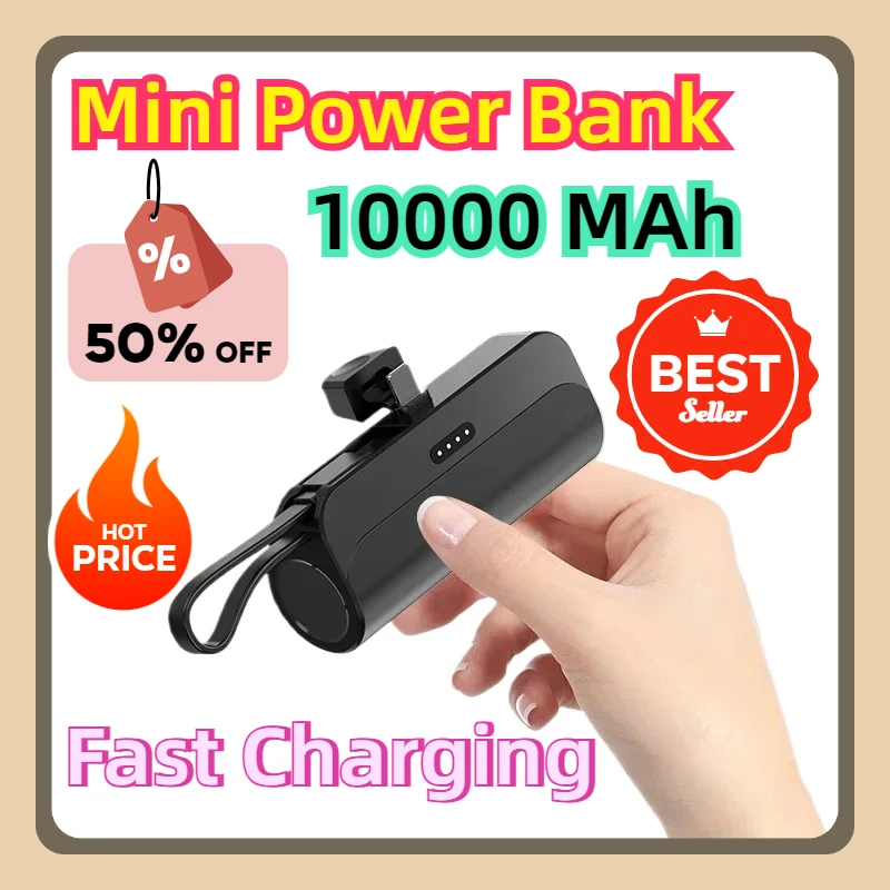 

For Iphone Xiaomi 10000 MAh Mini Power Bank Large Capacity Fast Charging Built in Cable Powerbank Emergency External Battery