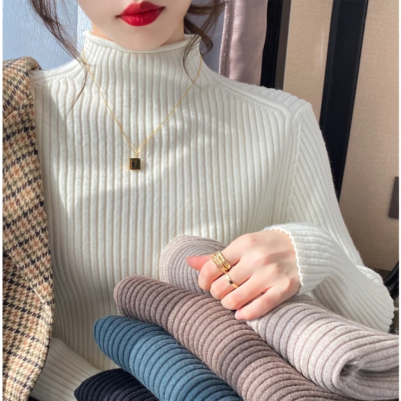 

Thiened f High Collar Knitted Sweater Women's Warm Slimming Faionable Base Layer Trendy Girl Spring Autumn Winter