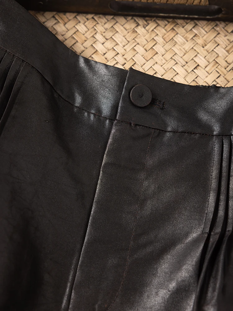 Black New Chinese Style Pocket Pleated Design 100% Natural Mulberry Silk Gambiered Guangdong Gauze Women's Casual Pants