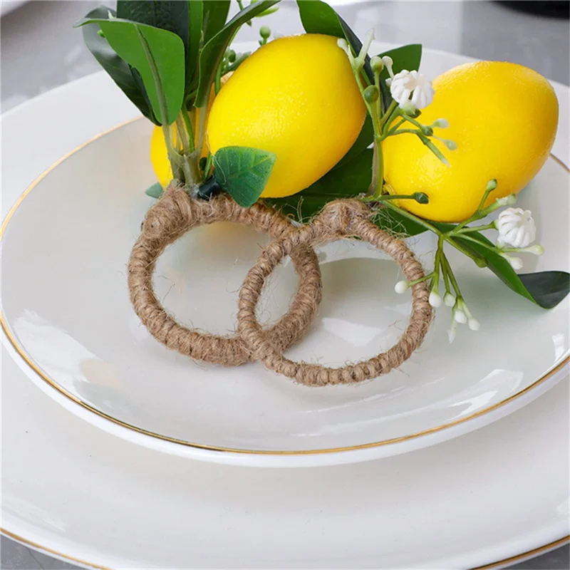 Lemon Napkin Rings Set Of 6 Lemon Vine Leaf Napkin Holders for Dining Table Decor Banquet Wedding Birthday Christmas A