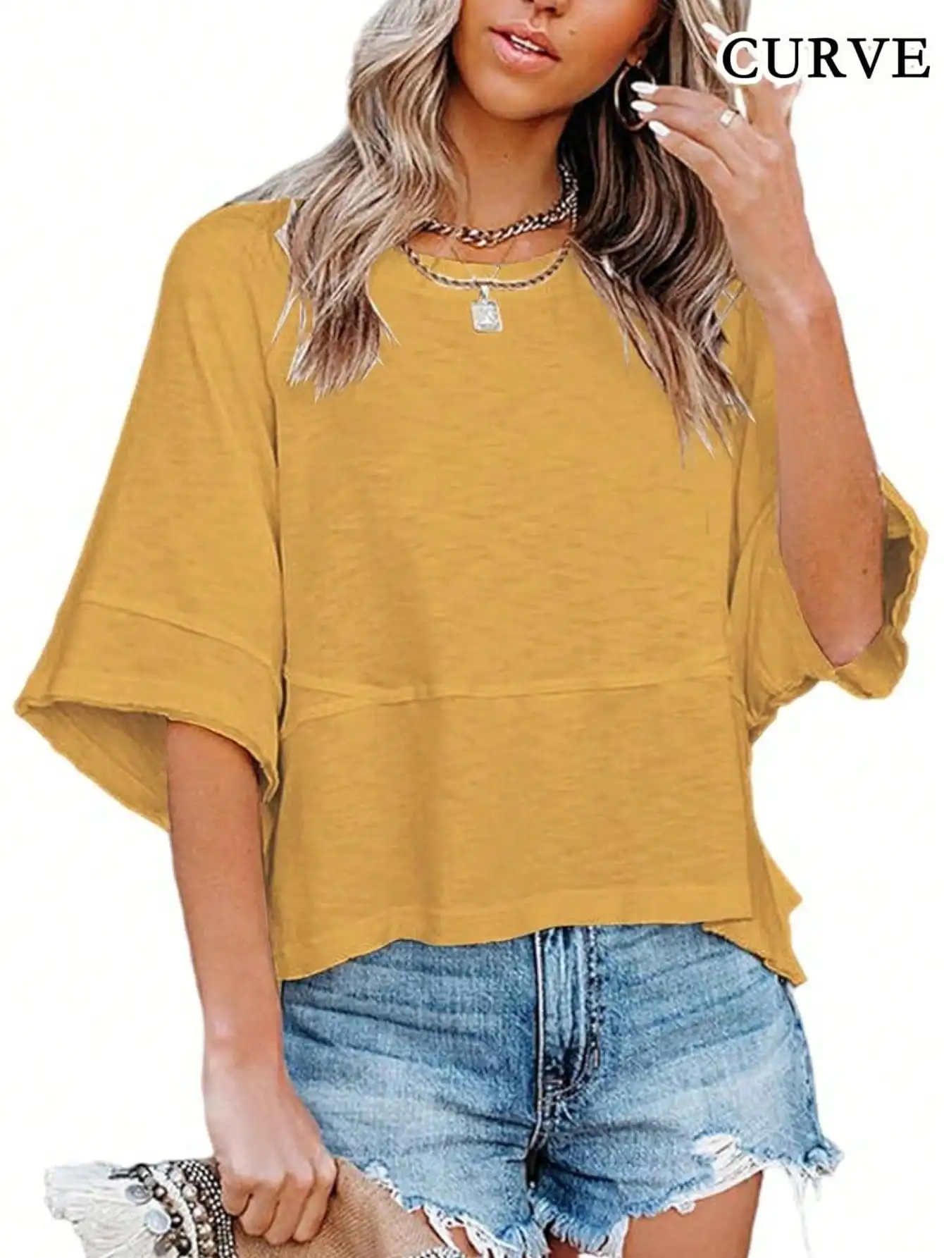 เสื้อยืดแฟชั่นผู้หญิงไซส์ใหญ่ 1XL-5XL ทรงหลวม คอกลม แขนสั้น สีพื้น สไตล์ลำลอง ดูแลง่าย