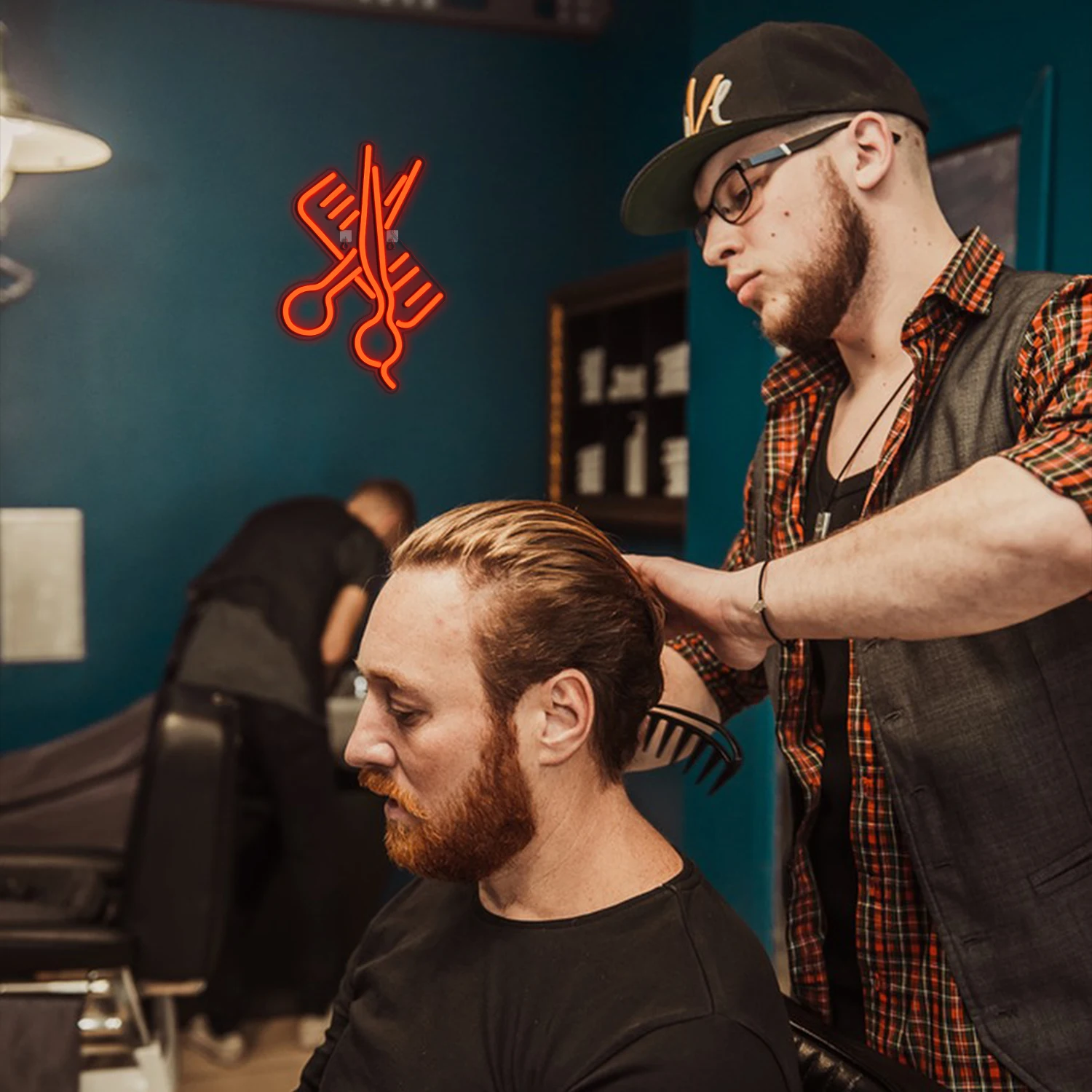 Ineonlife Scissors Comb Neon Sign Board Custom Personalized Wedding Home Room Birthday Romantic Party Bar Shop Wall Decor