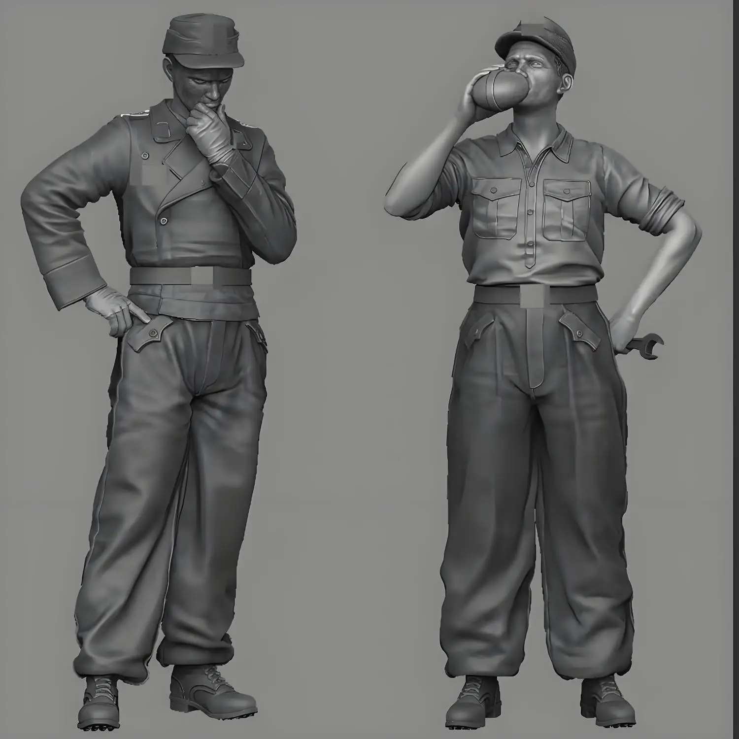 1/35 WWII Military Tank Mechanic Soldier Resin Model (2-person group) Military Theme Unassembled and Colored