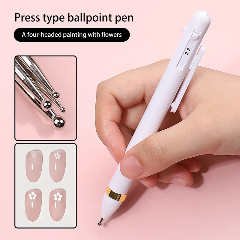 

4 In 1 Nail Point Diamond Pen Ballpoint Design Nail Tools Manicure Tip Dot Paint Pink/White Pen With 4 Different Sizes