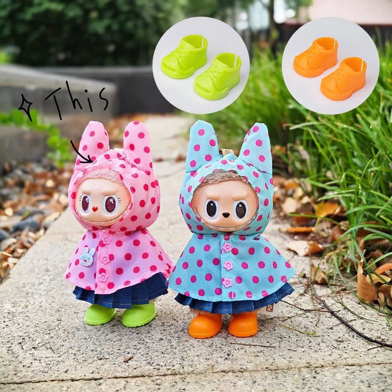Cute Rainbow Raincoat 3.0 Labubu Accessories Doll Clothes Wave Point Animal Raincoat Doll Outfit - Image 3