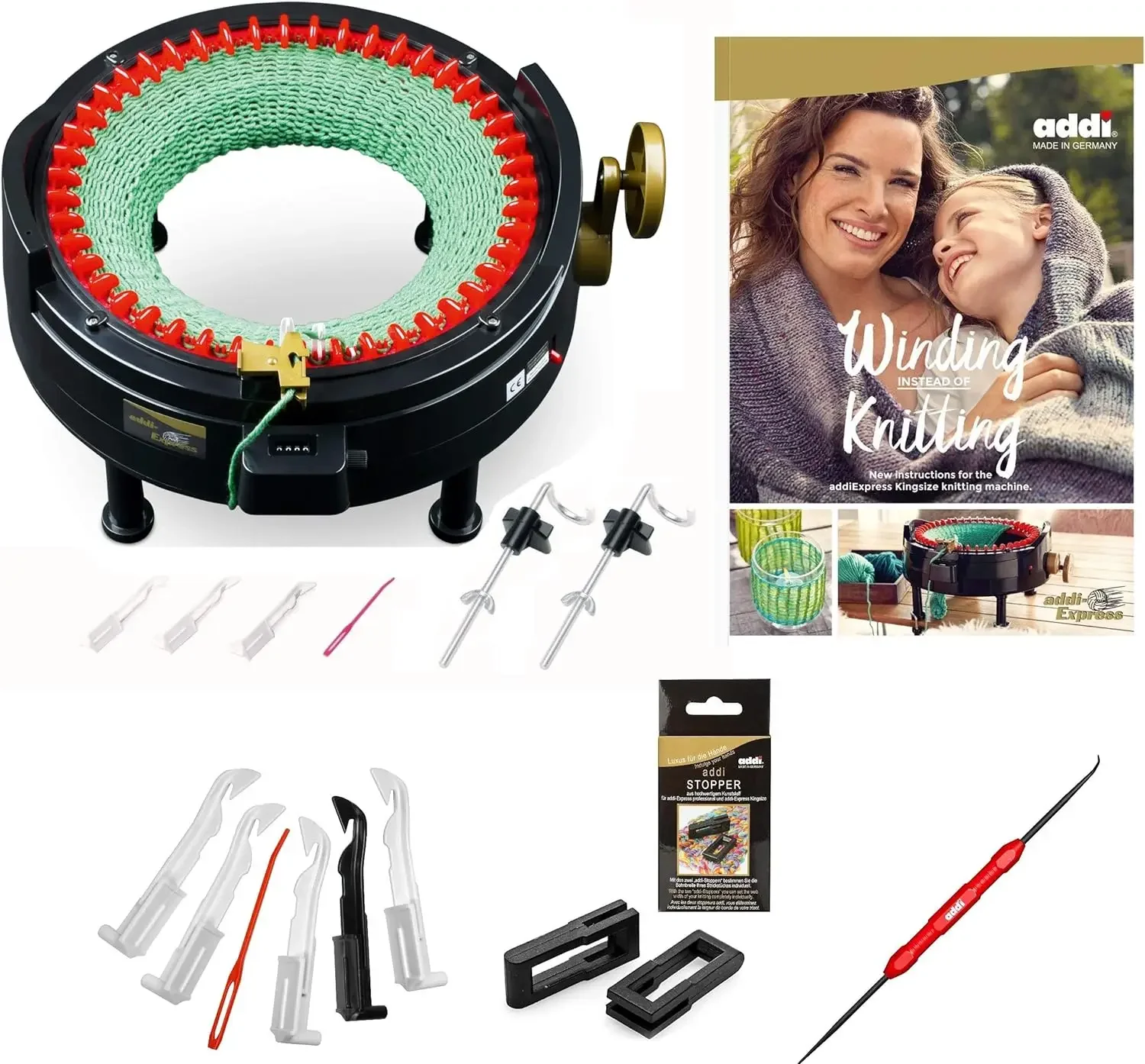 

Addi Express King Size Knitting Machine Kit Extended Version with Manual Counter Includes: 46 Needles, Knitting Machine,