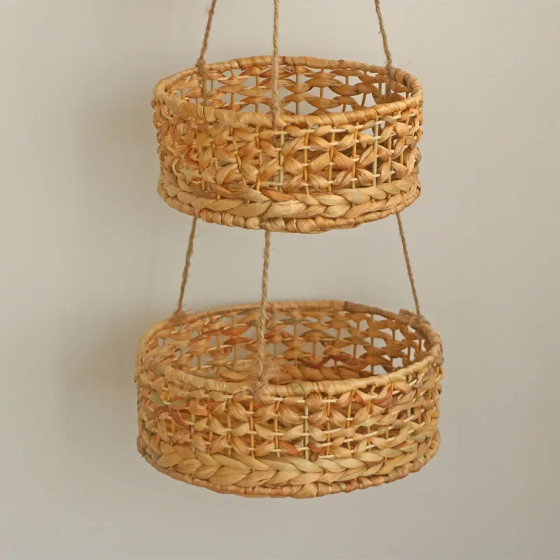 Amazon's new model, hotel restaurant home decoration storage basket, three-layer rattan vegetable and fruit basket, straw