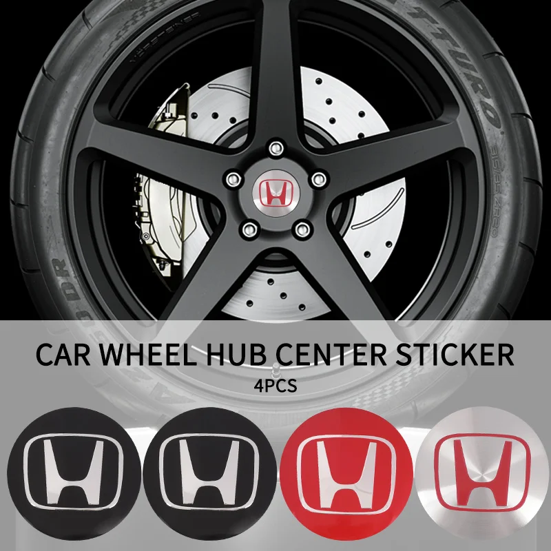 4 peças de adesivos de emblema para tampa central de roda de carro de 56mm para Honda Civic XR-V CR-Z CRV HRV City Accord Legend Jazz RR VTi Fit