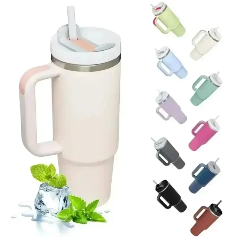 

304 Stainless Steel Insulated Water Bottle 1200ml Thermal Coffee Car Cup Cold Hot Mugs Vacuum Flask With Handle Straw For Sport