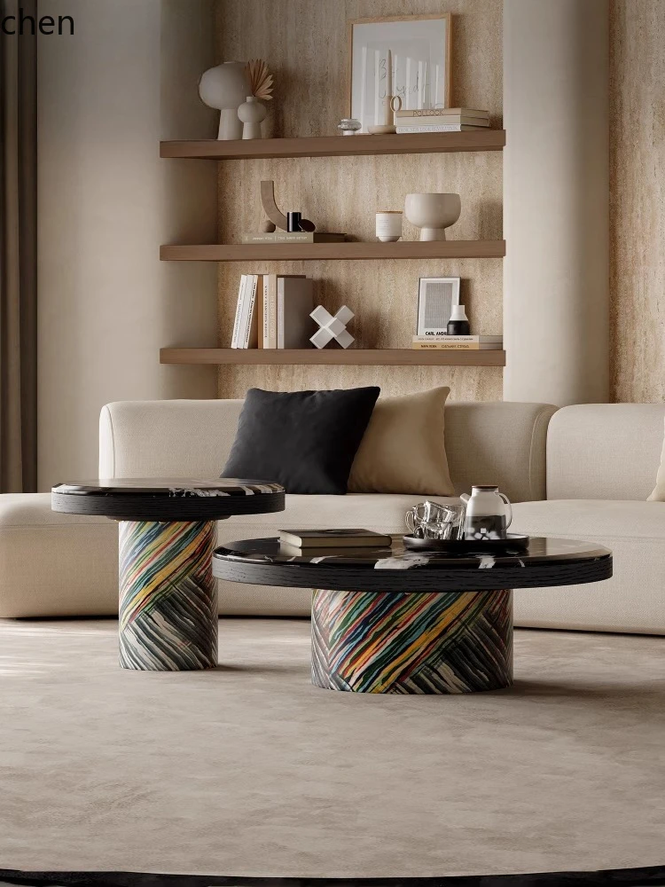 

QZT marble coffee table round living room coffee table combination living room decoration