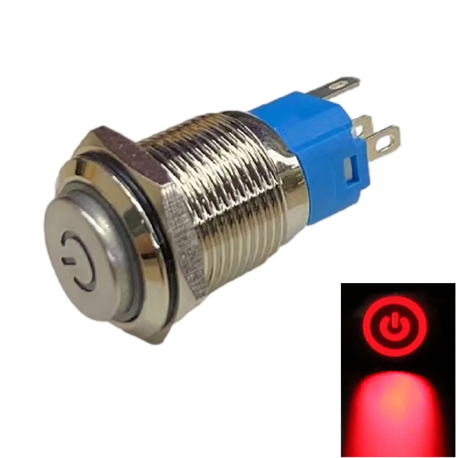 1pc Push Switch Latching 16mm 5 Feet Electric Parts High Head IK09 IP66 Start Stop With Light With Power Label