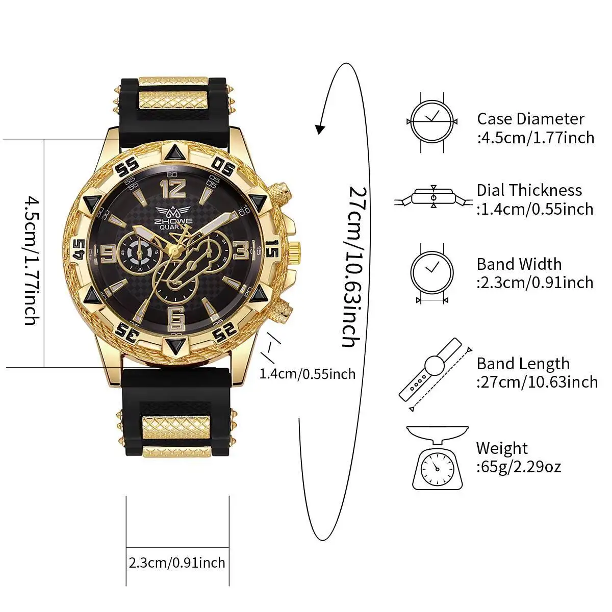 男性用シリコンストラップ付きビジネスウォッチ,大型ダイヤル,アナログクォーツ,カジュアルファッション