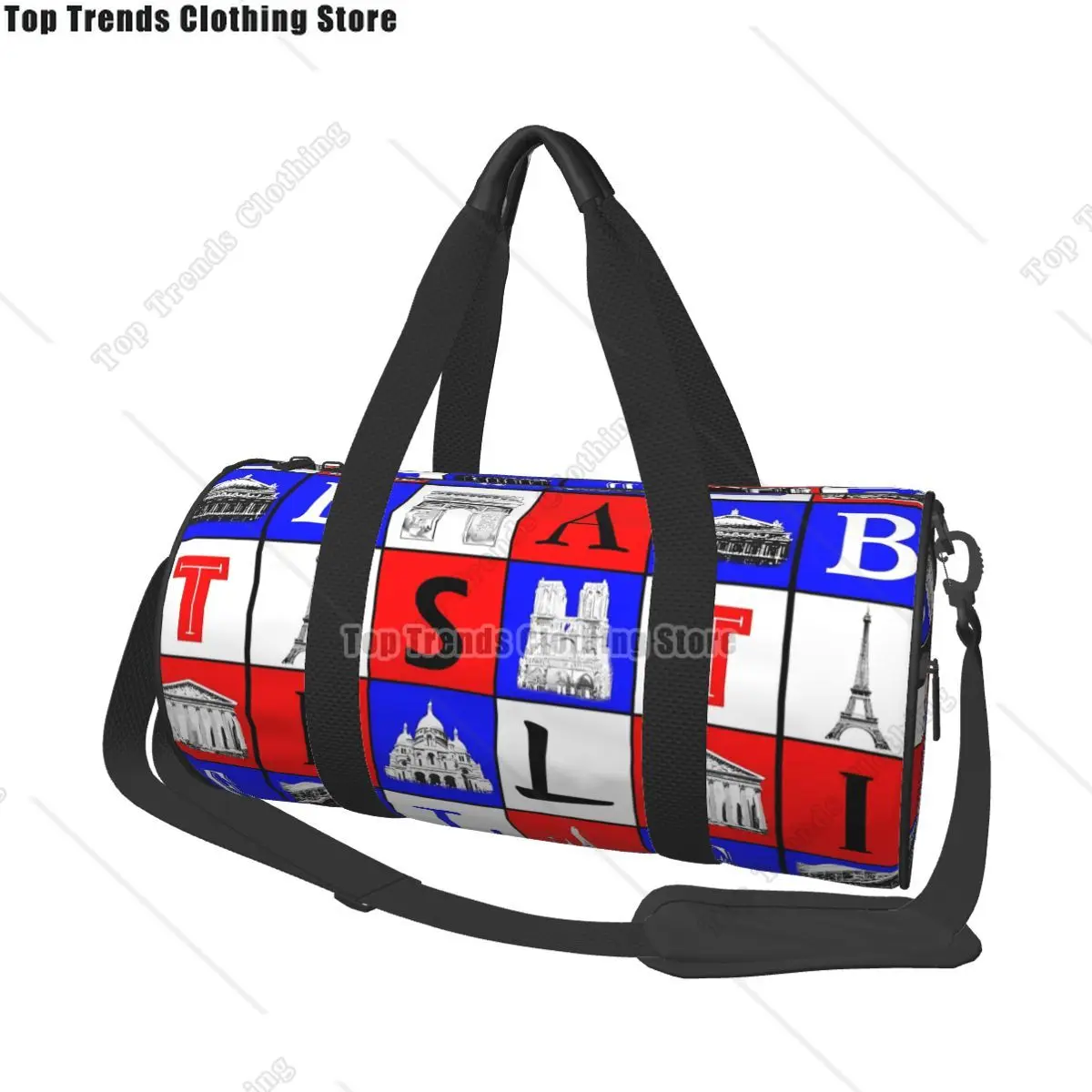 

French Creative Printing Sports Bag Large Retro Cool Male Female Waterproof Design Handbag Vintage Travel Fitness Bag