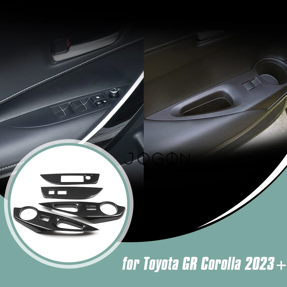 LHD Carbon Fiber Car Interior Window Lift Switch Lock Lift Button Frame Cover Trim Accessories For Toyota GR Corolla 2023-2026