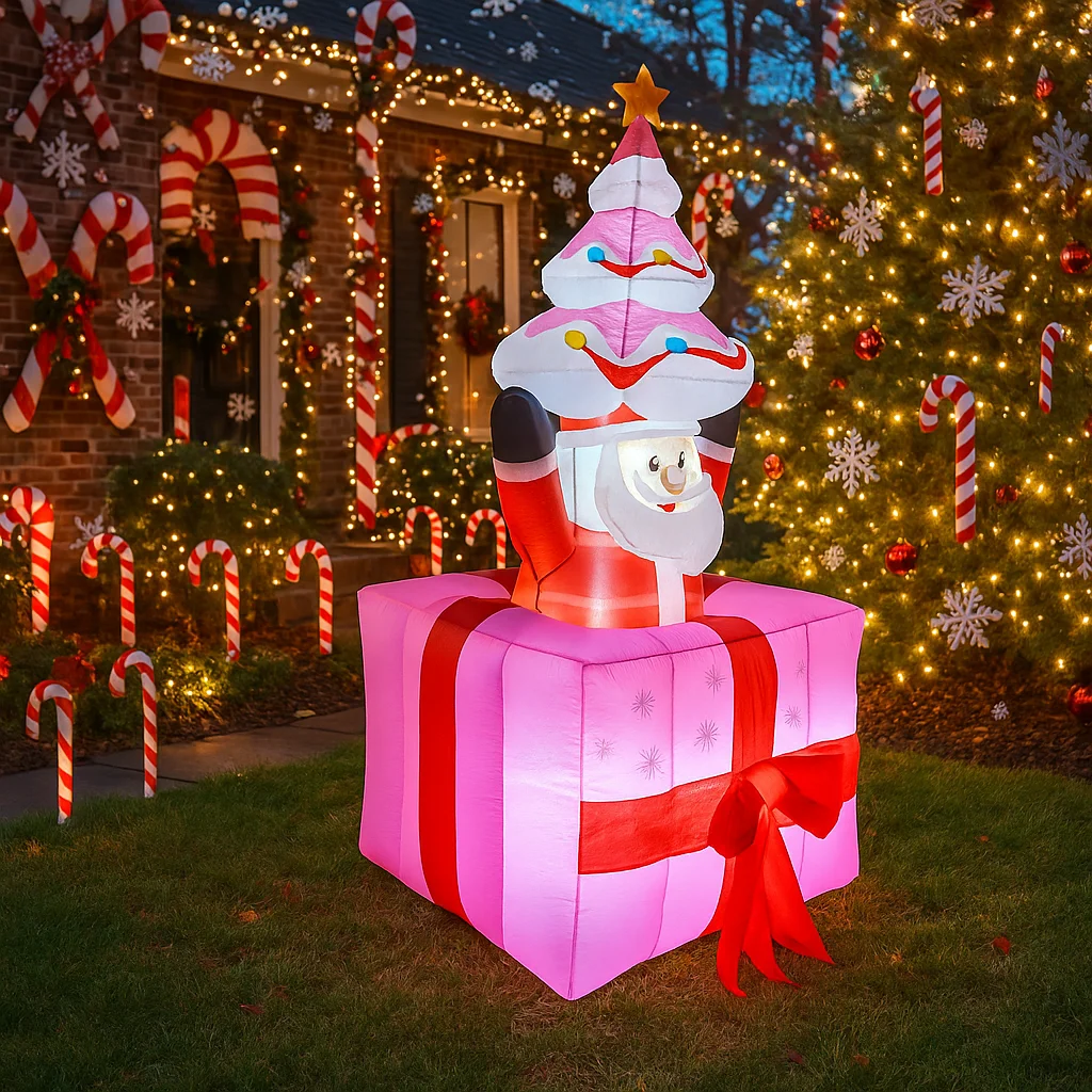 6FT لعبة قابلة للنفخ زينة عيد الميلاد نفخ سانتا كلوز هدية صندوق اللعب ساحة المنزل الحلي مع أضواء LED ديكور الحفلات