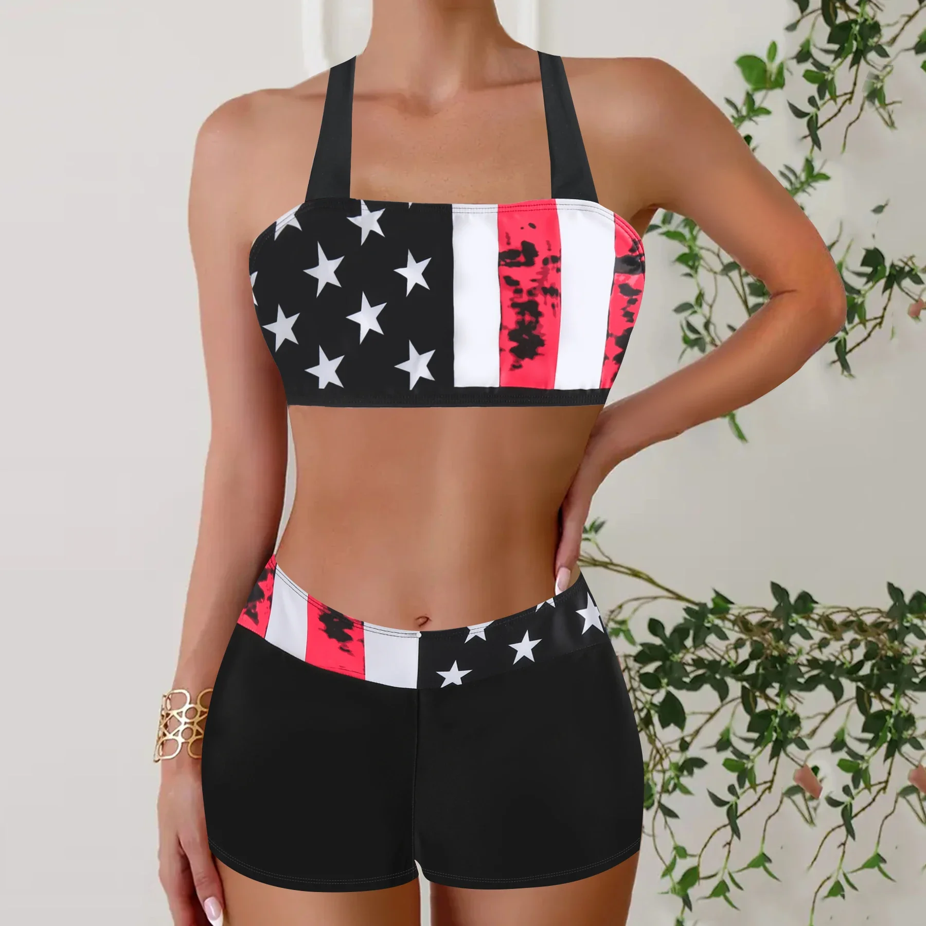 Women's Tropical Print Tankini Set - Stretchy, Non-Transparent Swimwear with High Waist Shorts Bikini Summer Beachwear