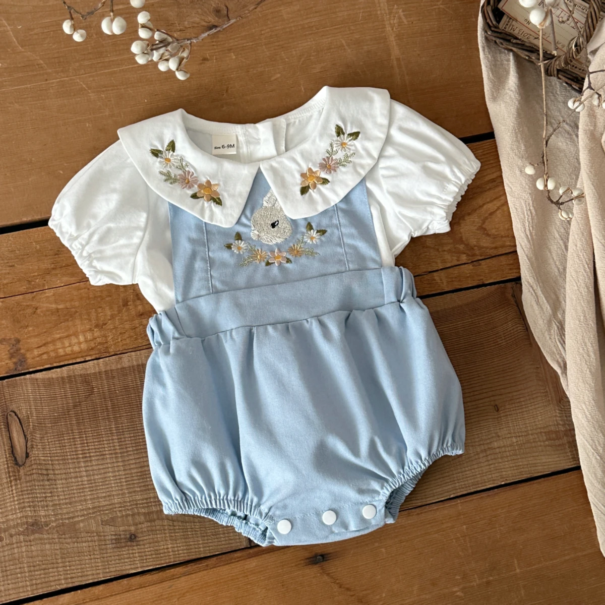 Summer Forest style pastoral style Baby T-shirt white short Sleeve Top For Girls lapel Infant Short Sleeve Clothes 0-3Y