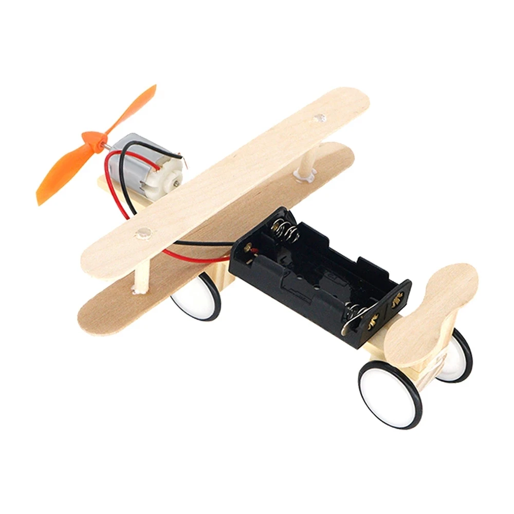 DIY Electric Taxiing Aircraft Model Toys Wooden plane Dual Motor Biplane for Children Education Science Gift Kids Assembled