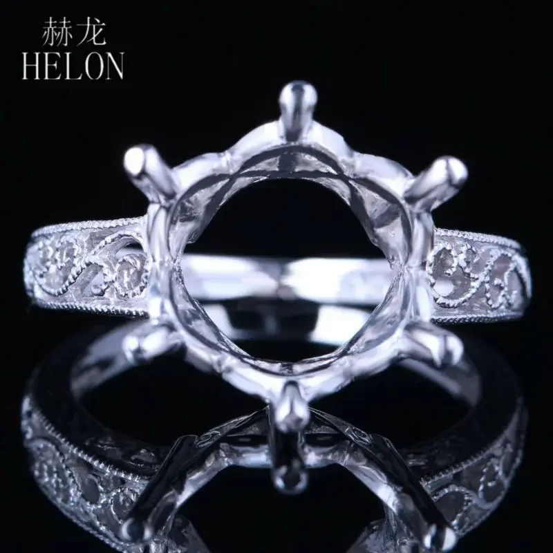 

HELON Round 11-12mm Sterling Silver 925 Solitaire Semi Mount Retro Antique Fine Ring Engagement Wedding Jewelry Ring wholesale