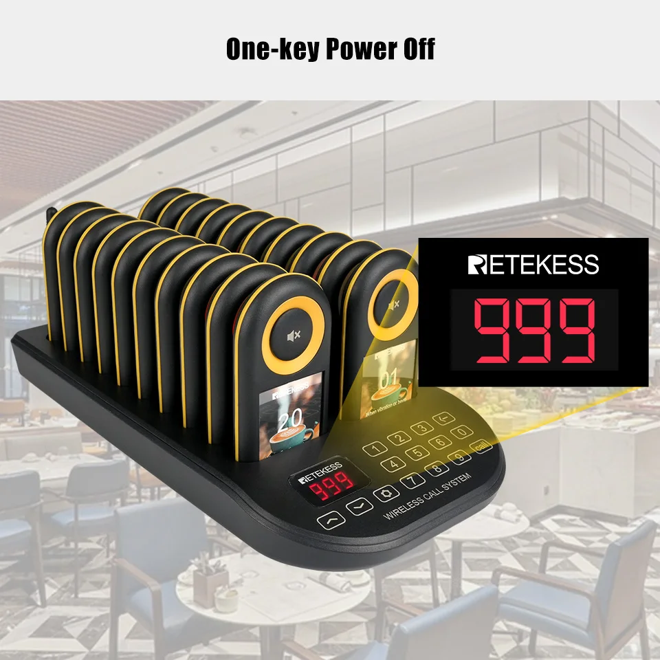 RETEKESS TD169 Drahtloses Restaurant-Pager-System, Vibrationsglocke, wasserdichter Vibrator, Coaster-Buzzer mit großer Reichweite für Food Truck und Café – Detail 11