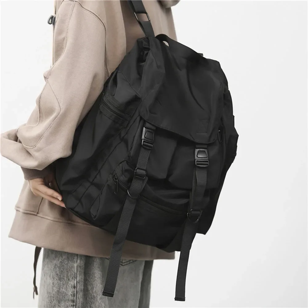 

Backpacks Simple Harajuku Travel Large Women High Backpack Black Unisex Solid Street Schoolbag Capacity Bags For Bag Men Student
