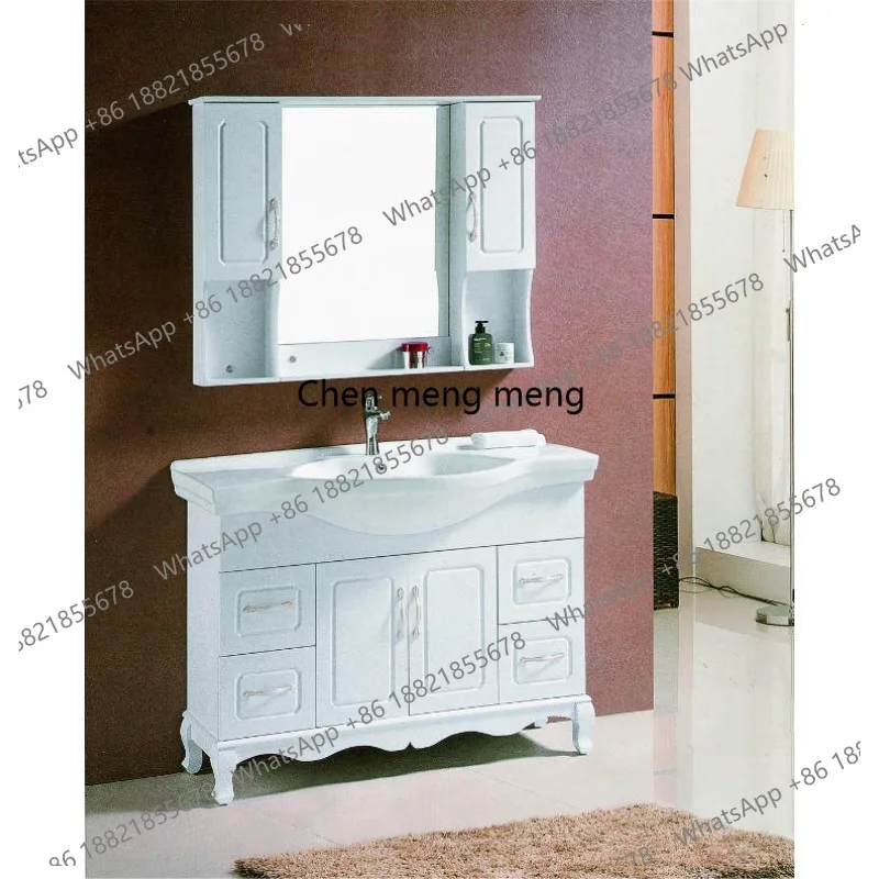 D1089 White European oak floor-to-ceiling bathroom cabinet integrated ceramic basin bathroom cabinet washbasin wash cabinet 1.2