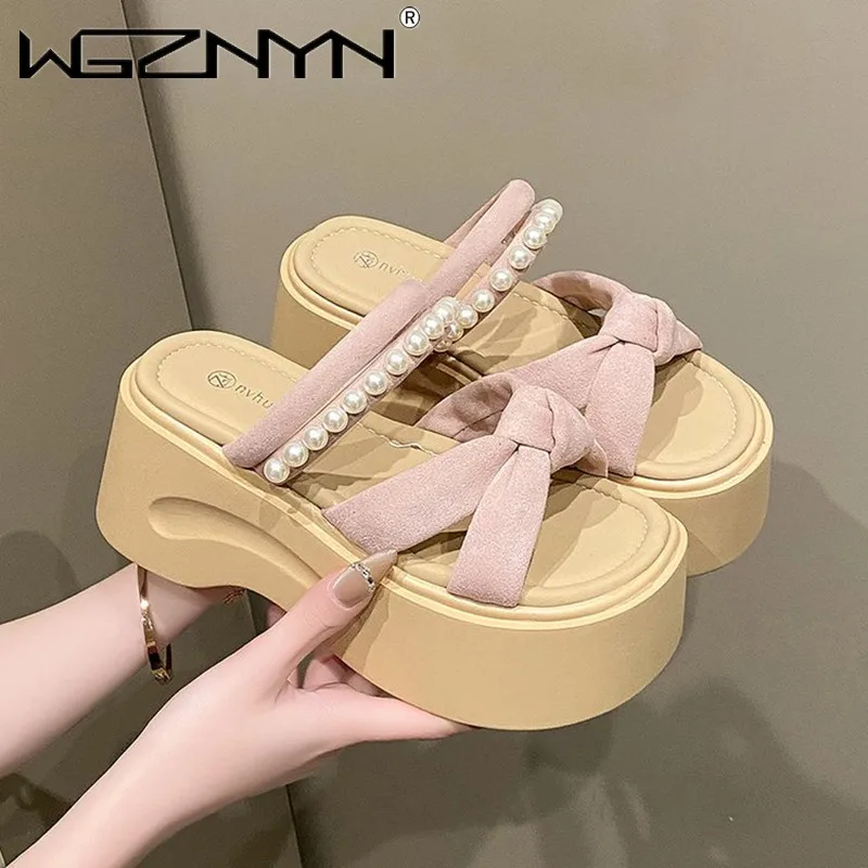 جديد 8 سنتيمتر الكعوب إسفين الشرائح الصنادل النساء شباشب لخارج المنزل غير رسمية الإناث الصيف عدم الانزلاق شبشب الشاطئ المشي أحذية مكتنزة امرأة #6