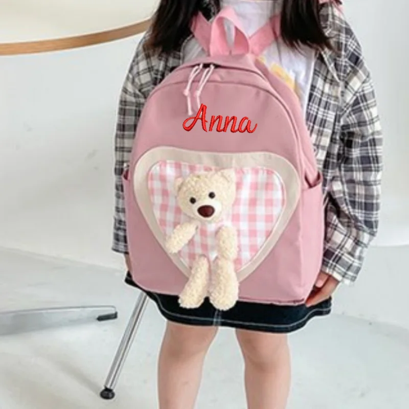 

Personalized Embroideredcanvas Cute Bear Embroidery Decoration Children's Backpack Custom Name Children's Shoulder Bag for Gifts