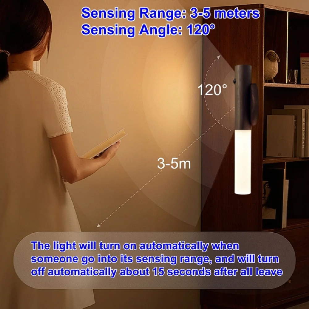 Wireless Motion Sensor LED Night Light Rechargeable Auto Induction Wall Lamp for Kitchen Closet wardrobe Toilet Staircase Decor