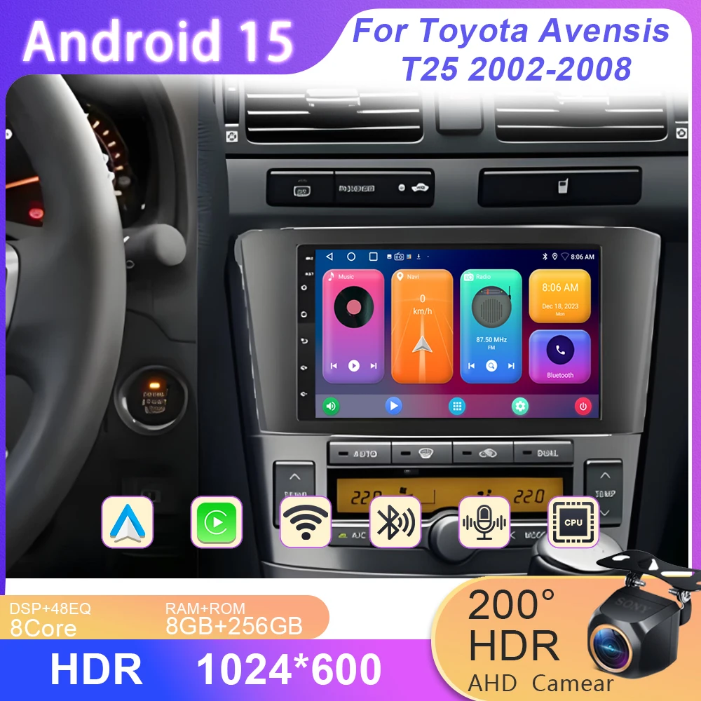 Wireless Carplay 4G 7 Inch For Toyota Avensis T25 2002-2008 Android Auto GPS Navigation Car Radio Multimedia player No 2din DVD