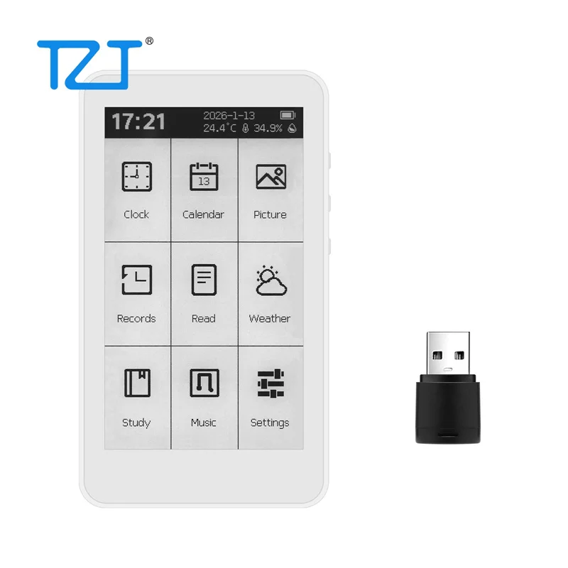 

TZT HamGeek M3 Portable E-Book Reader 3.7-inch Touch Screen E-Paper 10-Level Adjustable Backlight Clock E-Ink Display