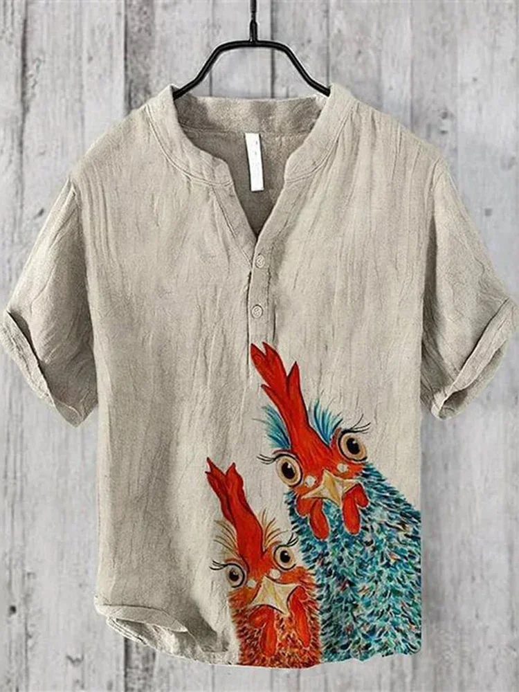 

2024 Amazon Hot Selling Linen 3D Digital Heat Transfer Printing 3 Button Fashion Casual Short sleeved Shirts