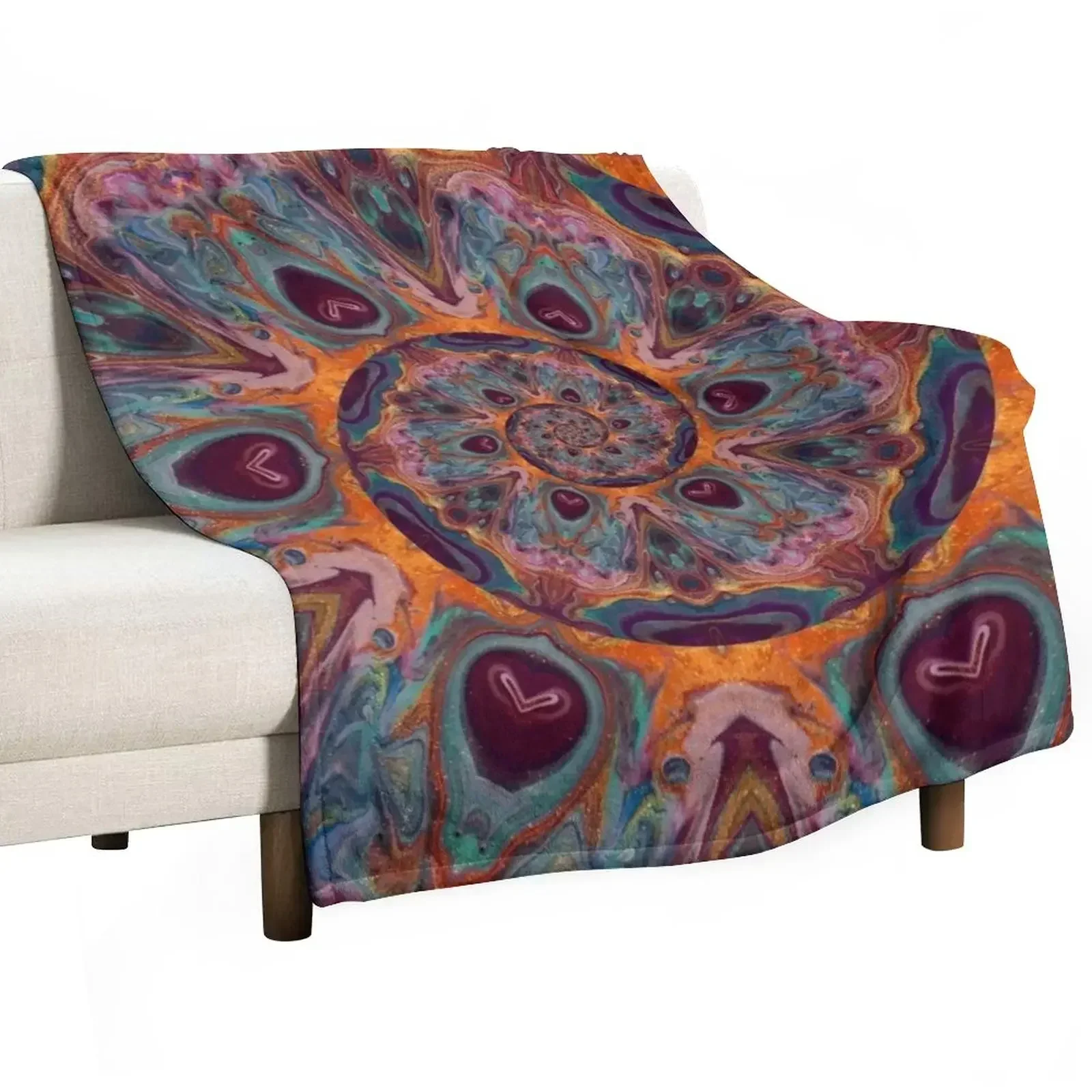 Autumn Peacock Spiral - Abstract Art by Fluid Nature Throw Blanket Custom Polar Sofas Blankets