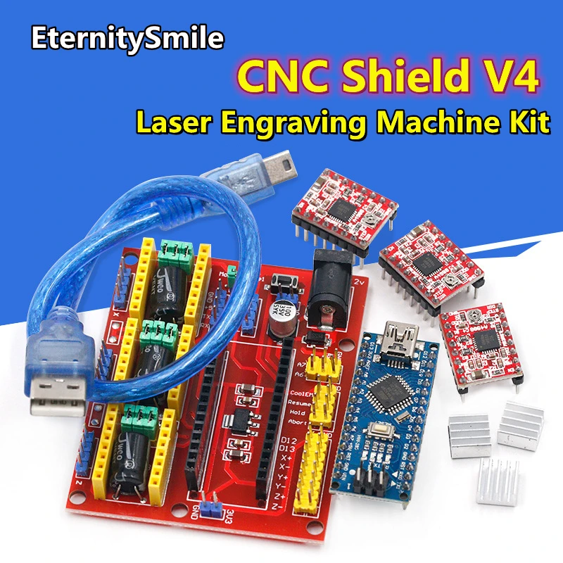 CNC Shield V4 Engraving Machine 3D Printer+3pcs A4988 Driver Expansion Board For Arduino NANO V3. 0 With USB Cable Nano 3.0