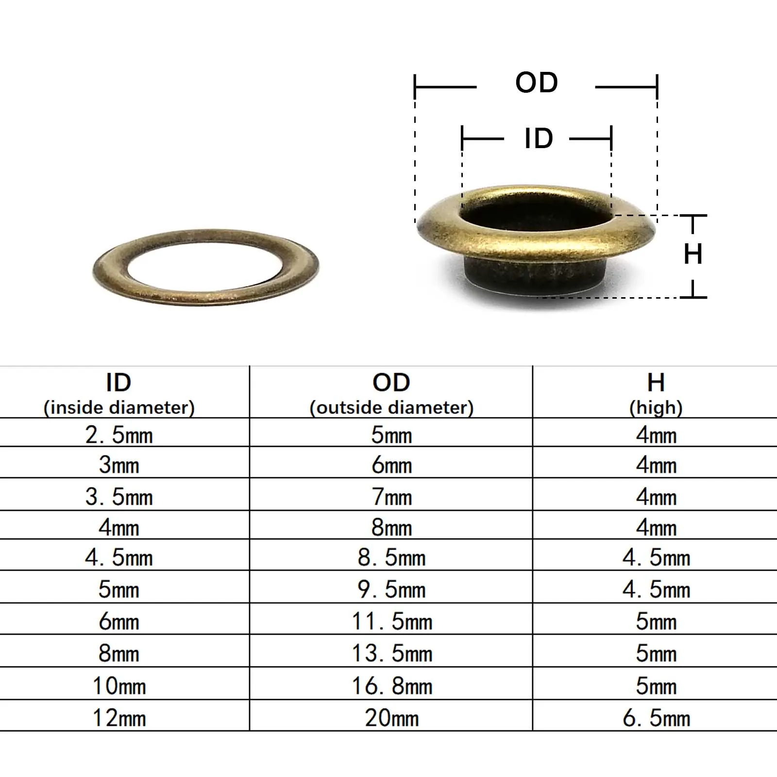 100 مجموعات 2.5 مللي متر إلى 12 مللي متر العتيقة النحاس البرونزية العيينة مع غسالة جروميت حلقة ثقب الهواء برشام لحقيبة جلدية الأحذية غطاء حزام الملابس #6