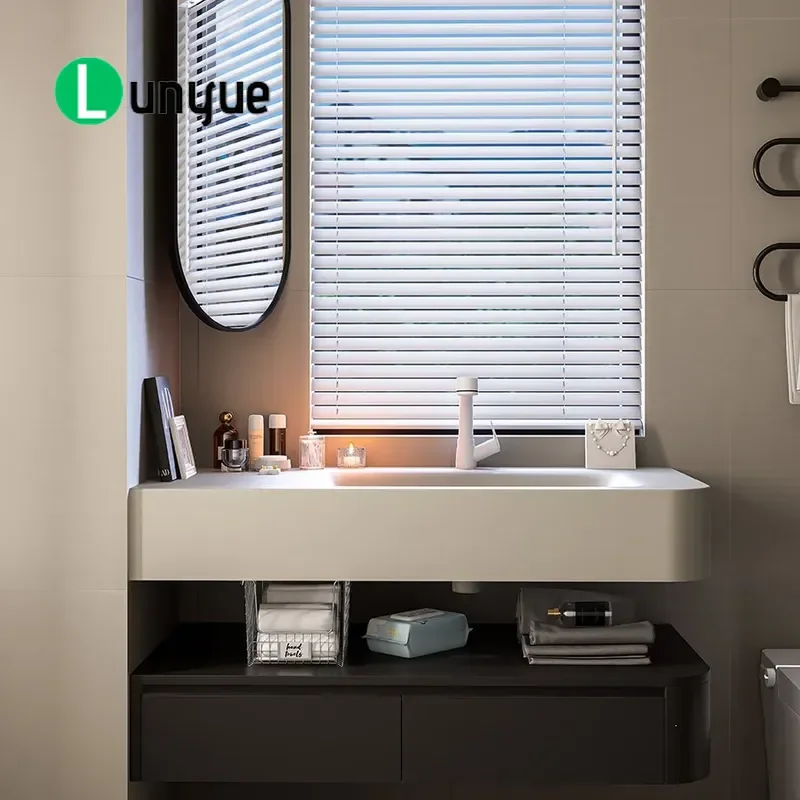 Simple Style Rubber Wood Bathroom Cabinet with Integrated Basin Wall Mounted Washstand Vanity Unit for Modern Home