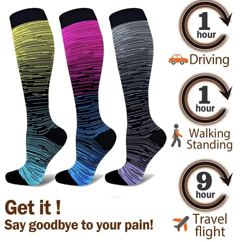 Running Compression Socks Football Hiking Golf Gym Anti-Fatigue Gradual Change Nylon Socks Diabetes Pregnancy Varicose Veins